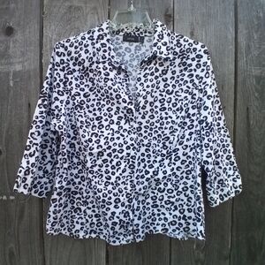 LEOPARD PRINT APT 9 BLOUSE WOMEN PXL COLLARED BUTTON DOWN 3/4 SLEEVES COTTON